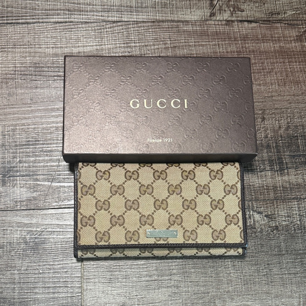 Gucci GG canvas Leather Beige and Brown Long Wallet  W/B 📦